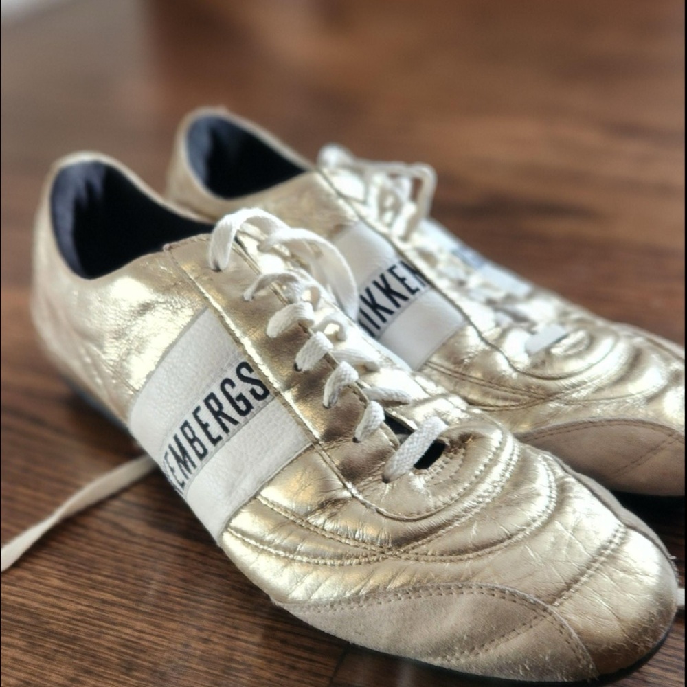 Bikkembergs Italian Metallic Gold Leather low top shoes Sneakers